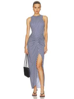 SILVIA TCHERASSI - Leni Women's Sleeveless Knot Detail Bodycon Maxi Dress Blue