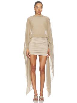 SILVIA TCHERASSI - Kedar Women's Ruched Cape Mini Dress Ivory