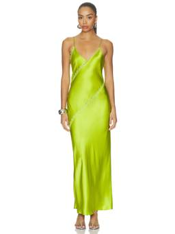 SABLYN - Cece Lace Inset Women's Satin Slip Maxi Dress Green