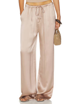 SABLYN - Silk Gemma Women's Pull-On Drawstring Straight-Leg Trousers Beige