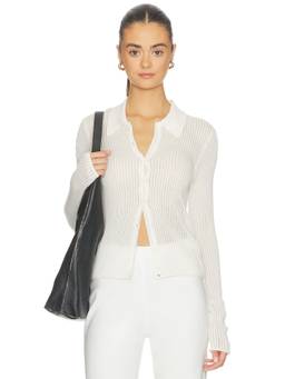 SABLYN - Pyper Women's Slim Sheer Knit Collared Button-Up Shirt Gardenia