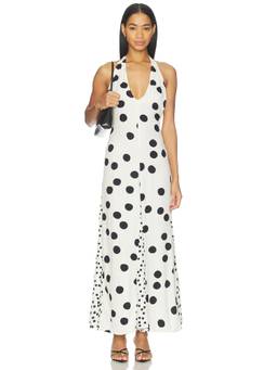 Susmies - Maria Women's Halter Neck Polka Dot Maxi Dress White