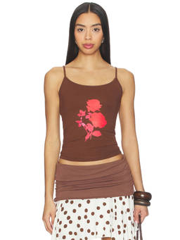 Susmies - Rose Women's Graphic Print Spaghetti Strap Tank Top Brown