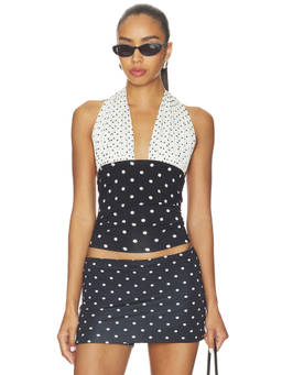 Susmies - Isabela Women's Polka Dot Halter Neck Top Black & White
