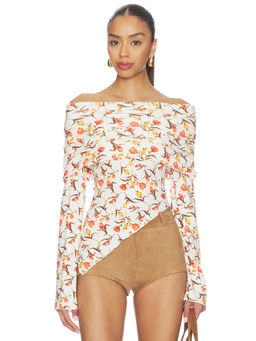 Susmies - Carmina Women's Floral Print Off Shoulder Asymmetric Hem Top Multi-Color