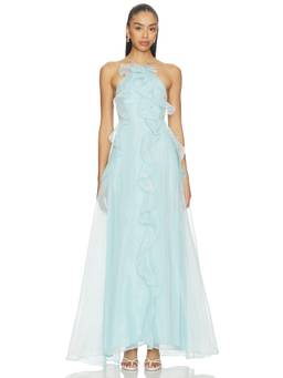 Sonya Moda - Women's Ruffled Halter Neck Maxi Dress Blue