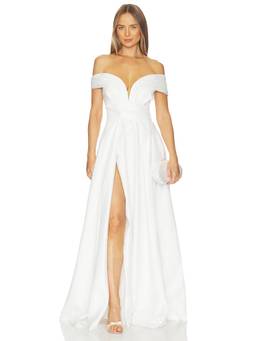 Sonya Moda - Delara Women's Off-Shoulder V-Wire Maxi Gown White