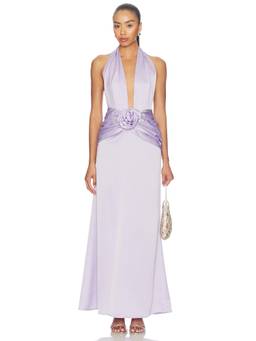 Sonya Moda - Nora Women's Halter Neck Ruched Maxi Dress Lavender
