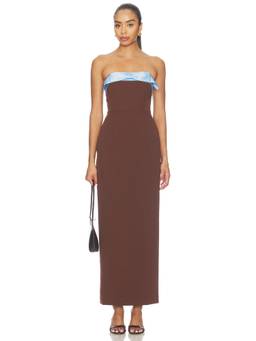 Sonya Moda - Ivrea Ribbon Women's Strapless Boned Bodice Maxi Dress Brown