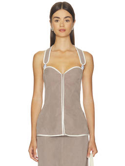 Sancia - Issy Women's Halter Neck Sleeveless Woven Top Taupe