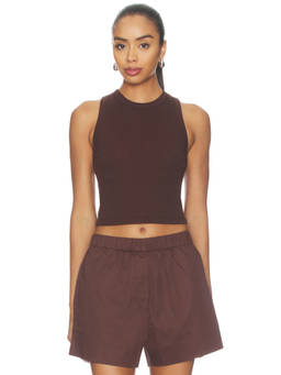 Sold Out NYC - Cropped Not So Basic Women's Ribbed Sleeveless Tank Top Brown