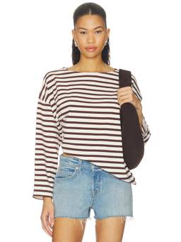 Sold Out NYC - Breton Women's Striped Boat Neck Long Sleeve T-Shirt Brown