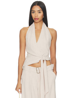 Sovere - Women's Halter Neck Side Knot Crop Top Beige
