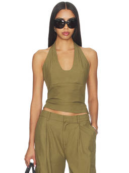 Sovere - Sabine Women's Halter Neck Sleeveless Twill Top Khaki