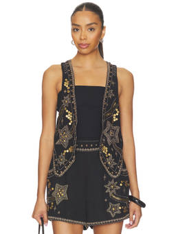 SPELL - Night Sky Women's Beaded Open Front Vest Midnight