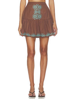 Sendero Provisions Co. - Flare Women's Embroidered Trim Flared Mini Skirt Brown