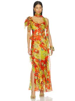 SIEDRES - Monica Women's Ruffled Metallic Chiffon Maxi Dress Multi-Color