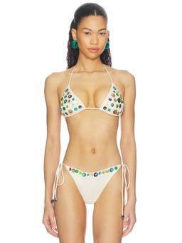 SIEDRES - Juniper Women's Embellished Halter Neck Bikini Top Off White