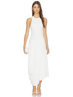 Rue Sophie - Women's Sleeveless Asymmetrical Hem Midi Dress Off White