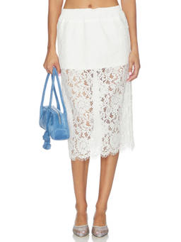Rue Sophie - Selora Women's Lace Crochet Midi Skirt Off White