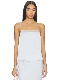 Rue Sophie - Alva Women's Sleeveless Lace Trim Cami Top Blue
