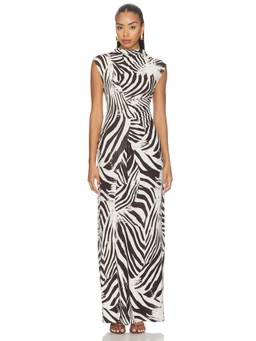 SAMSOE SAMSOE - Saandressa Women's Zebra Print High Neck Maxi Dress Faded Zebra