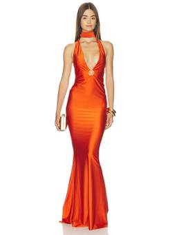 Shani Shemer - Tala Women's Halter Neck Resin Detail Maxi Dress Orange