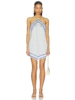 Shani Shemer - Women's Blue Mosaic Print Halter Neck Satin Mini Dress Blue