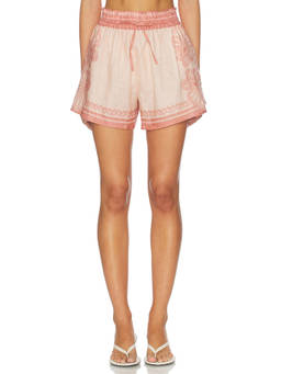 Shani Shemer - Shell Print Women's Elastic Waist Linen Shorts Pink
