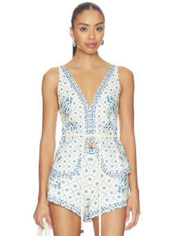 Shani Shemer - Rue Women's Printed Sleeveless V-Neck Top Blue