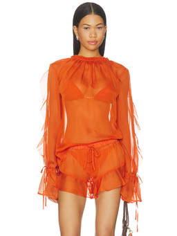 Shani Shemer - Jeanie Women's Sheer Chiffon Tie-Up Neck Blouse Orange