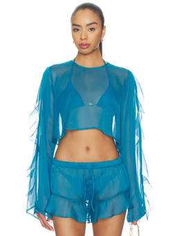 Shani Shemer - Thoma Women's Sheer Chiffon Cropped Shirt Teal