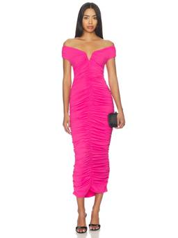 Susana Monaco - V-Wire Women's Ruched Off-Shoulder Bodycon Midi Dress Pink