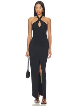 Susana Monaco - Cross Front Women's Ruched Halter Maxi Dress Black