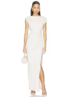 Susana Monaco - Women's Ruched Side Slit Bodycon Maxi Dress Blanched Almond
