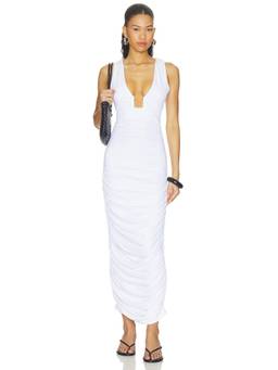 Susana Monaco - Square Wire Women's Ruched Plunging Neck Bodycon Dress White