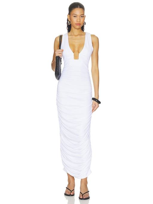 Buy Susana Monaco Square Wire Women's Ruched Plunging Neck Bodycon Dress White (L) Online