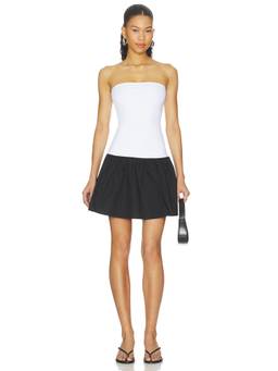 Susana Monaco - Poplin Tube Women's Strapless Drop Waist Mini Dress White & Black