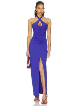 Susana Monaco - Cross Front Women's Ruched Halter Neck Maxi Dress Blue