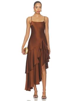 Susana Monaco - Double Ruffle Women's Satin High-Low Maxi Dress Brown