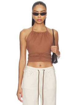 Susana Monaco - Gathered Women's Halter Tie-Up Neck Crop Top Toast