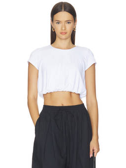 Susana Monaco - Crew Blouson Women's Cap Sleeve Bubble Hem Top White