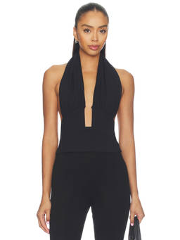 Susana Monaco - Halter Gathered Women's Sleeveless Stretch Jersey Top Black