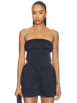 Susana Monaco - Satin Scarf Women's Smocked Back Strapless Tube Top Midnight