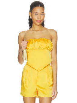 Susana Monaco - Satin Scarf Women's Shirred Strapless Tube Top Yellow