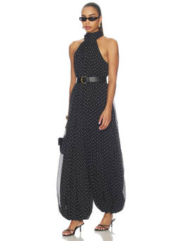 ROTATE - Chiffon Balloon Women's Halter Neck Polka Dot Jumpsuit Black