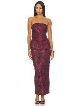 ROTATE - Beaded Women's Strapless Bodycon Maxi Dress Wine