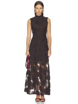 ROTATE - 3D Flower Women's Sleeveless High Neck Maxi Dress Brown