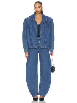 ROTATE - Draped Women's High-Waist Barrel-Leg Jeans Medium Blue Denim