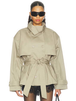 ROTATE - Women's Belted Gabardine Trench Coat Beige